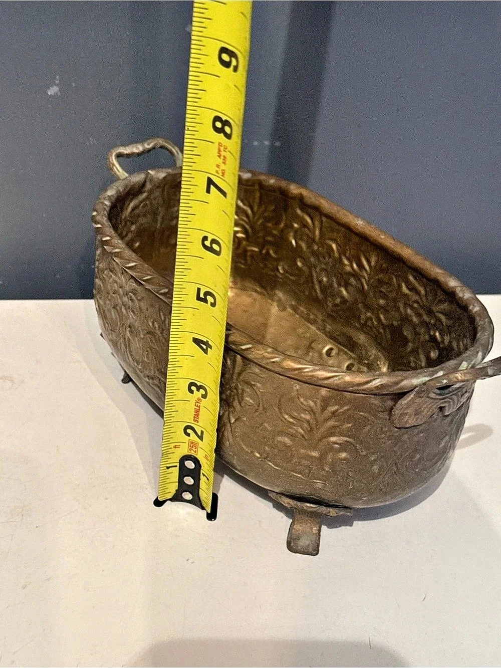 Ornate Floral Brass/Bronze -Tone Planter towel holder tissue or trinket box pati